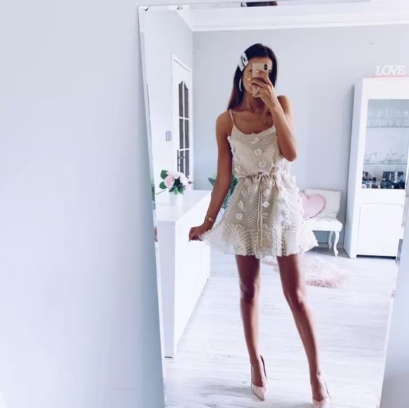 Pretty dress Nude lined flirty mini dress - Picture 7 of 13